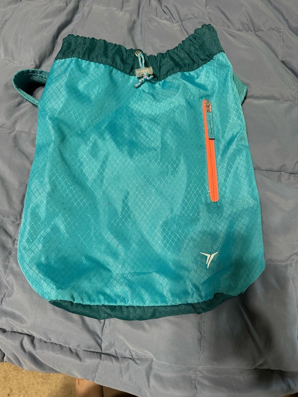 Old Navy Teal Drawstring Kids Backpack with Orange Zipper